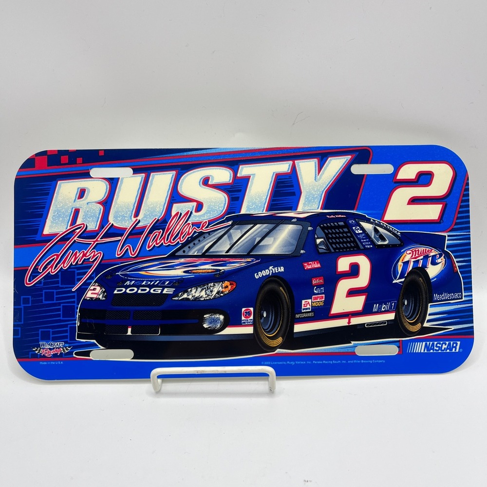 Vintage 2003 Rusty Wallace NASCAR Miller Lite #2 Dodge Plastic License Plate